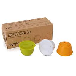 Cápsulas de café reutilizáveis RECAPS compatíveis com Nescafe Dolce Gusto Brewers, pacote com 3 (amarelo verde branco)