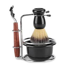Kit de barbear manual, kit de barbear de barbeiro Conjunto de escova de barbear e suportes de escova Conjunto de lâmina de barbear 4 em 1, conjunto de tigela de barbear Grande presente para