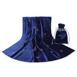 angwang Toalha de mesa de tarô, toalha de mesa de tarô com saco de cartões constelação bordada adivinhação astrologia veludo altar tarô pano azul