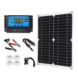 Kit de painel solar monocristalino 18V 25W carregador de celular USB duplo para acampamento ao ar livre à prova d'água com controlador solar PWM 12/24V 100A para RV Marine