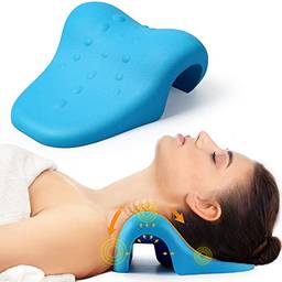 Suporte de pescoço para relaxamento no ombro, almofada de dispositivo de tração cervical para alívio da dor e alinhamento da coluna cervical, almofada quiroprática para pescoço com ponto de massagem para relaxamento muscular