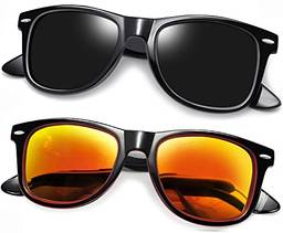 Óculos de Sol Masculinos Femininos Polarizados Quadrado Óculos de Sol Esportivos para Dirigir UV Proteção (Preto Brilhante + Vermelho Espelhado Da Moda)