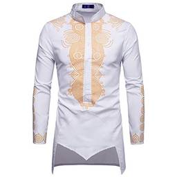 Blusa masculina WSLCN com estampa Dashiki africana, manga comprida, primavera, outono, Branco, Bust 51.6" (Asian 3XL)
