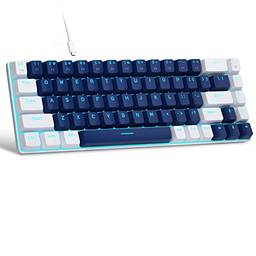 Teclado portátil 60% mecânico para jogos, MageGee MK-Box LED retroiluminado compacto 68 teclas mini teclado com fio para escritório com interruptor azul para Windows Laptop PC Mac - Azul/Branco