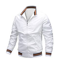 WSLCN Jaqueta bomber masculina leve softshell corta-vento primavera outono casaco, Branco (forro de lã), G