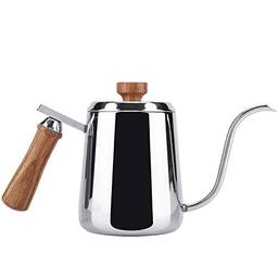 Chaleira Gooseneck Drip com bico longo e estreito, chaleira pescoço de ganso, chaleira de aço inoxidável, bule de café e chá com cabo de madeira (#1)