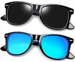 Óculos de Sol Masculinos Femininos Polarizados Quadrado Óculos de Sol Esportivos para Dirigir UV Proteção (Preto Brilhante + Azul Espelhado Da Moda)