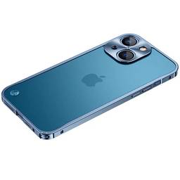 Capa para iPhone 12 Pro Capa de metal bumper com trava traseira fosca transparente de corpo inteiro à prova de choque anti-impressão digital com proteção de lente de câmera, azul escuro