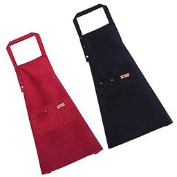 Avental Amosfun 2 peças para cozinha feminino e masculino alça ajustável no pescoço com bolsos profissional para aventais de cozinheiro e cozinha e churrasco