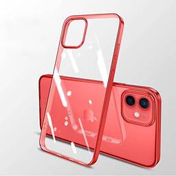 Capa transparente galvanizada compatível com iPhone 12, capa protetora de TPU fina fina e não amarela, vermelha