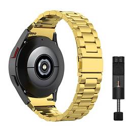 20mm Aço Inoxdável Band compatível com Samsung Galaxy Watch 4 44mm 40mm/4 classic 42mm 46mm,Metal Pulseira Bandas para mulheres homens,cinta,Nenhuma lacuna Strap,Ouro