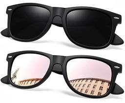 Óculos de Sol Masculinos Femininos Polarizados Quadrado Óculos de Sol Esportivos para Dirigir UV Proteção (Fosco Preta + Preto Espelhado Rosa)