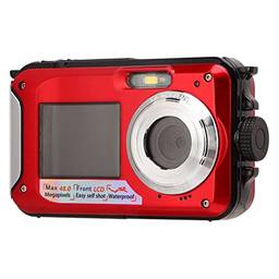 Câmera digital à prova d'água de 3 metros, com zoom digital de 16 x, Full HD, 2,7 K, 48 MP, para natação, mergulho, surfe, rio, rio, paisagem oceânica, parque aquático (vermelho)