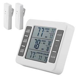 Termômetro de geladeira, termômetro interno externo Termômetro digital de alarme sonoro de geladeira com sensor sem fio de 2 unidades (bateria não incluída)