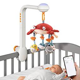Projetor estrelado brinquedo multifuncional de brinquedo musical de caranguejo com 360° giratório bonito pingentes de chocalhos pendurados para bebês recém-nascidos POPQ