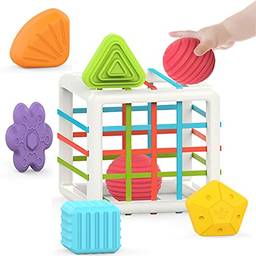 Brinquedos montessori para 1 ano de idade, brinquedo classificador de bebê cubo colorido e 6 peças forma multissensorial, brinquedos de aprendizagem de desenvolvimento para meninas meninos presentes d