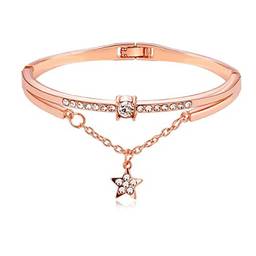 Holibanna Pulseira feminina com estrelas de cristal, strass, pulseira de mão, corrente de mão, presente para mulheres, senhoras, ouro rosa