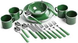 STANSPORT - Conjunto de talheres esmaltados de luxo de 24 peças: pratos, tigelas, canecas e utensílios (verde)