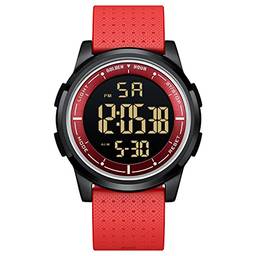 GOLDEN HOUR Relógio digital esportivo ultrafino minimalista à prova d'água masculino com mostrador grande-angular pulseira de borracha relógio de pulso para homens e mulheres, resina/vermelho, esportes