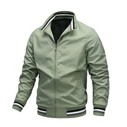 WSLCN Jaqueta bomber masculina leve softshell corta-vento primavera outono casaco, Verde (forrado com lã), G
