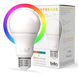 Lâmpada inteligente Brilia LightSense BULBO LED RGB Controle por Wi-Fi. Compatível com Alexa e Google Assistente