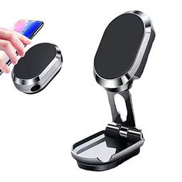 New Alloy Folding Magnetic Car Phone Holder, Universal Magnetic Phone Holder for Car 360°Rotatable Mount Suitable for Dashboard Screens Compatible with All Phone (Silver)