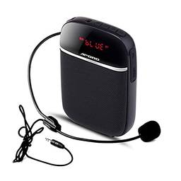 Cigooxm Amplificador de voz portátil para professores com microfone com fio Fone de ouvido Faixa de cintura recarregável pessoal BT Suporte para alto-falante Música FM Cartão TF