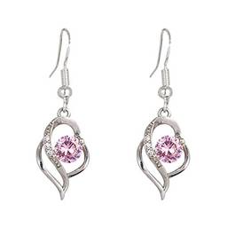 Holibanna Brincos pendentes de prata esterlina S925 com strass de cristal e pedra do mês de nascimento joia para mulheres (diamante rosa)