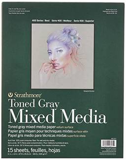 Strathmore Papel de mídia mista tonificada cinza 28,8 cm x 35,5 cm - 15 folhas -62462311