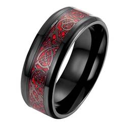 Holibanna Anel de fibra de carbono, masculino, dragão celta, carboneto de tungstênio, aliança de casamento polida, joia de personalidade (preto, vermelho, tamanho 9)