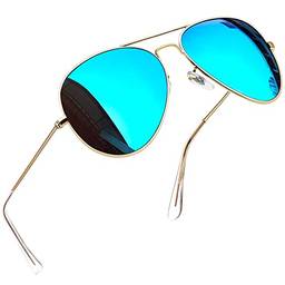Óculos de Sol Masculino e Feminino Polarizado Joopin Clássico Oval Estilo Militar Óculos de sol de Metal Armação para homens e mulheres UV400 Proteção (Azul Espelhado, Grande, 62)