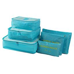 Yuventoo 6 unidades organizador de sacos de bagagem cubos de embalagem durável viagem viagem conjunto de organizadores de embalagem de bagagem com saco de toalete azul celeste