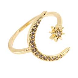 Holibanna Anéis de estrela da lua, anel aberto de cobre, moderno, lua e estrela, joia de presente para mulheres, meninas, mulheres douradas Dourado