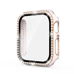 Bling PC Capa compatível com Apple Watch Series 4/5/6/SE,Alta definição,Antiarranhões Case para iWatch 40mm 44mm,Acessórios para relógios inteligentes,mulheres homens Cover,Ouro Rosa