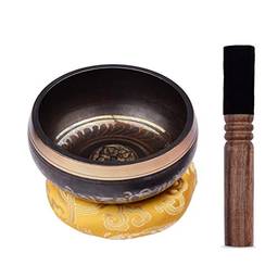 Qudai Conjunto de tigela tibetana para canto com tigela de som de metal artesanal de 11,5 cm/4,5 polegadas e almofada macia e batedor de madeira para meditação som chacra cura ioga relaxamento EF