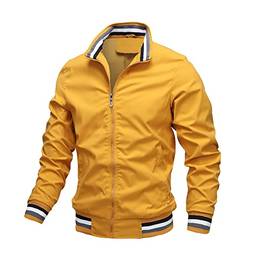 WSLCN Jaqueta bomber masculina leve softshell corta-vento primavera outono casaco, Amarelo, M