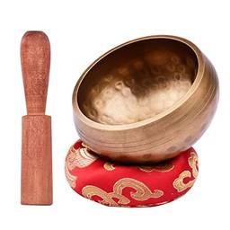 Baugger Conjunto de tigela de canto tibetano com tigela de som de metal artesanal de 8 cm/3 polegadas e almofada macia e batedor de madeira para meditação som chakra cura yoga relaxamento