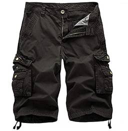 WSLCN Shorts Cargo de Algodão Bermuda Masculino com Vários Bolsos Calça Cortada de Verão Cinza escuro Cintura 44