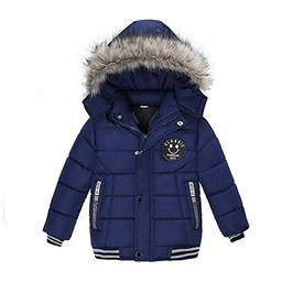 WSLCN Casaco de inverno com capuz infantil inverno quente jaqueta longa casaco parca casaco, Azul marino, 2XL(For 120cm)
