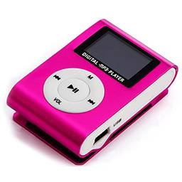 Mini Leitor de Música MP3 Portátil Metal Clip-on Leitor MP3 com Tela LCD Suporte Cartão TF Aplicação Larga Rosa Vermelha POPQ