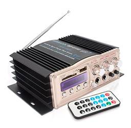 Amplificador de Som 200w Receiver Áudio Bluetooth com Controle Remoto e Mp3 Rádio Fm Entrada Usb Cartão SD Rca e P10 para Microfone e Guitarra