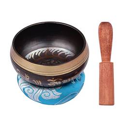 Baugger Conjunto de tigela de canto tibetano com tigela de som de metal artesanal de 8 cm/3 polegadas e almofada macia e batedor de madeira para meditação som chakra cura yoga relaxamento