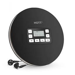 HOTT Leitor de CD portátil Bluetooth 5.0, Leitor de CD compacto pessoal com auscultadores, com proteção contra saltos, Recurso de memória, Não compatível com Bluetooth de carro, CD611T (Preto)