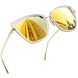 Óculos de Sol Feminino Olho de Gato Joopin Vintage Armação de Metal Óculos Lente Espelhada Proteção UV 400 ( Marrom)