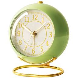 Despertador de mesa operado por bateria com luz, silencioso sem tique-taque, relógio de mesa pequeno para cabeceira/quarto/decoração estética vintage (verde)?R????????????