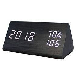 Despertador digital em madeira com medidor de umidade e temperatura, visor de LED, brilho ajustável, Xiaomu