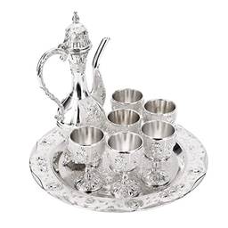 Pssopp Conjunto de xícaras de café turcas vintage conjunto de servir água com bandeja de servir, decoração islâmica turca, conjunto de xícaras de café, bandeja de chá bule de chá xícaras de chá decorações para casa presentes