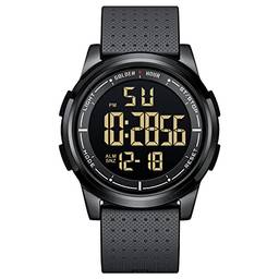 GOLDEN HOUR Relógio digital esportivo ultrafino minimalista à prova d'água masculino com mostrador grande-angular pulseira de borracha relógio de pulso para homens e mulheres, metal/preto/preto, esportes