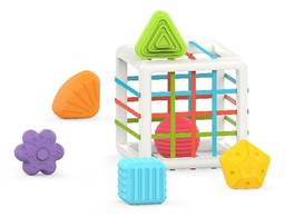GKPLY Shape Sorter Brinquedos para Bebês 12-18 Meses, Aprendizagem Montessori, Brinquedos de Desenvolvimento, Cubo de Armazenamento & 6 Blocos de Formas Sensoriais, Habilidades Motoras Finas, Pres