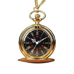 Holibanna Relógio de bolso dourado com algarismos romanos vintage de quartzo e corrente de relógio com pingente de corrente para decoração de roupas, presente para relógio masculino e feminino